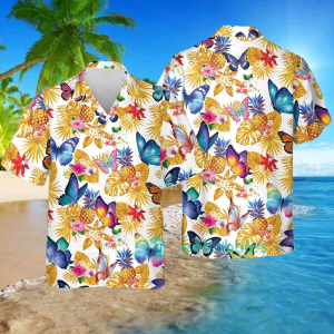 Butterfly Lovers Pineapple Tropical Flower Combo Hawaiian Shirt